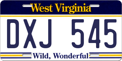 WV license plate DXJ545