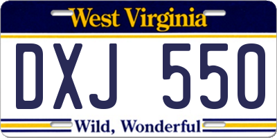 WV license plate DXJ550