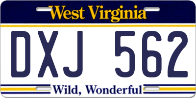 WV license plate DXJ562