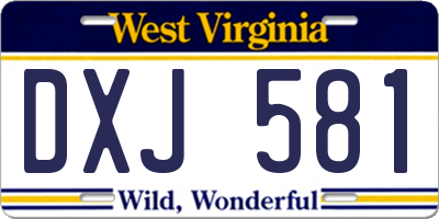 WV license plate DXJ581