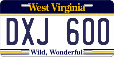 WV license plate DXJ600