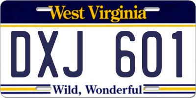 WV license plate DXJ601