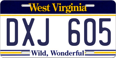 WV license plate DXJ605