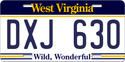 WV license plate DXJ630