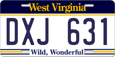 WV license plate DXJ631