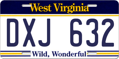 WV license plate DXJ632