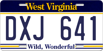 WV license plate DXJ641