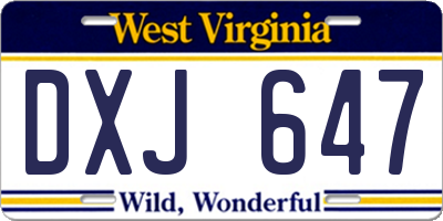 WV license plate DXJ647