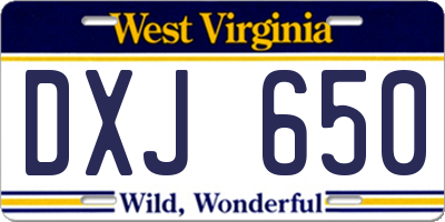 WV license plate DXJ650