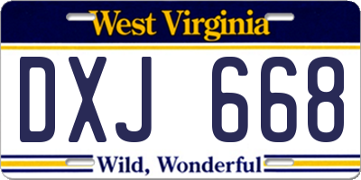 WV license plate DXJ668