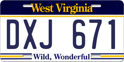WV license plate DXJ671