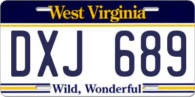 WV license plate DXJ689
