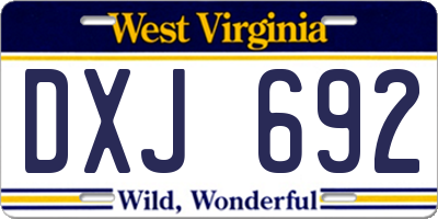 WV license plate DXJ692