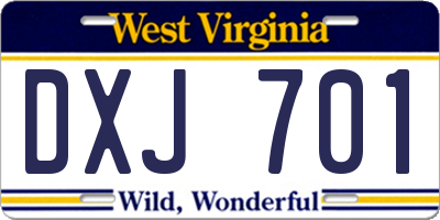 WV license plate DXJ701