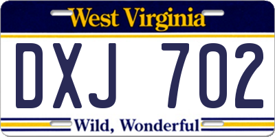 WV license plate DXJ702