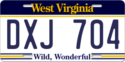 WV license plate DXJ704