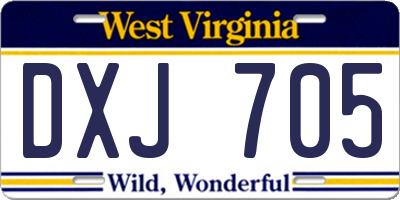 WV license plate DXJ705