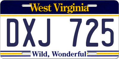 WV license plate DXJ725
