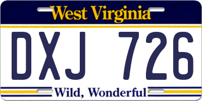WV license plate DXJ726
