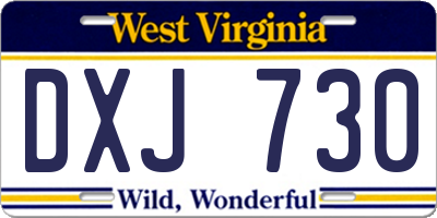 WV license plate DXJ730
