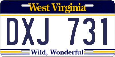 WV license plate DXJ731