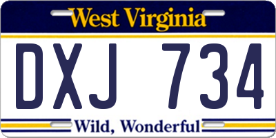 WV license plate DXJ734