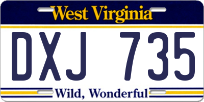 WV license plate DXJ735