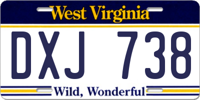 WV license plate DXJ738