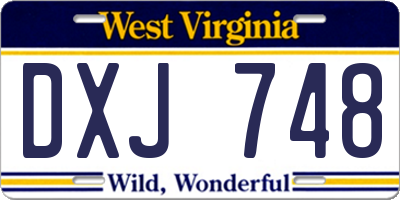WV license plate DXJ748