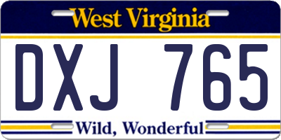 WV license plate DXJ765