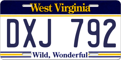 WV license plate DXJ792