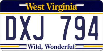 WV license plate DXJ794