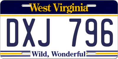 WV license plate DXJ796