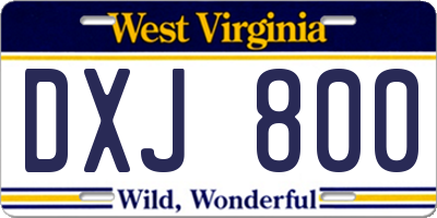 WV license plate DXJ800