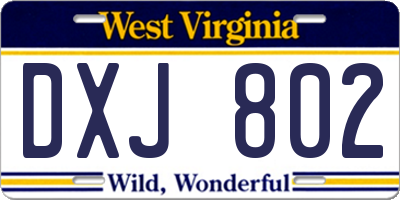 WV license plate DXJ802