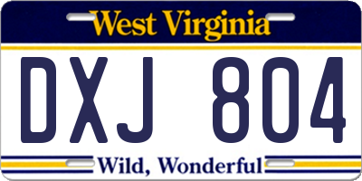WV license plate DXJ804