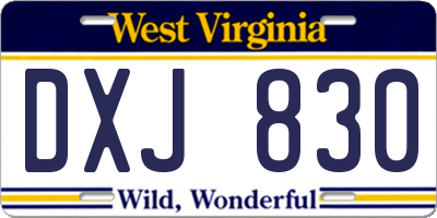 WV license plate DXJ830