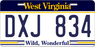 WV license plate DXJ834