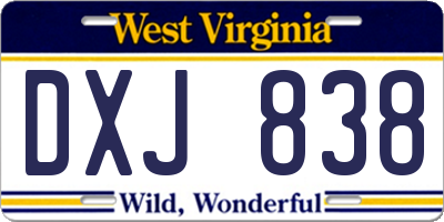 WV license plate DXJ838