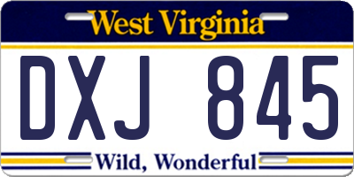WV license plate DXJ845