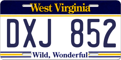 WV license plate DXJ852