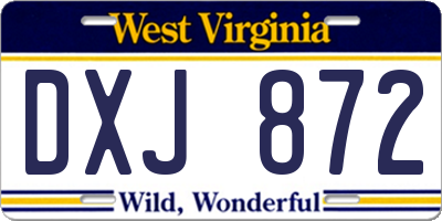 WV license plate DXJ872