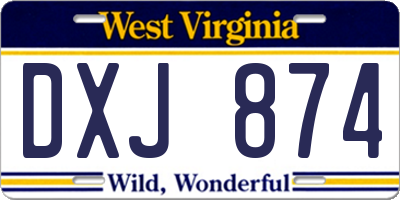 WV license plate DXJ874