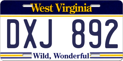 WV license plate DXJ892