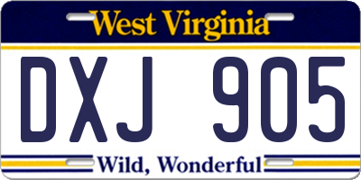 WV license plate DXJ905