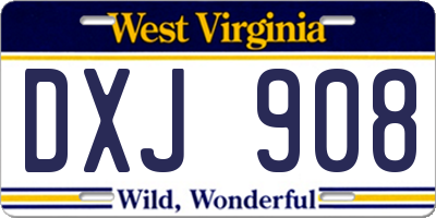 WV license plate DXJ908