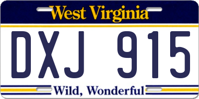 WV license plate DXJ915