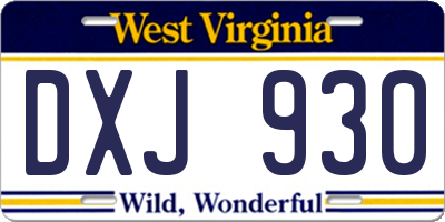 WV license plate DXJ930