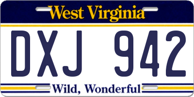 WV license plate DXJ942