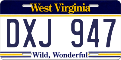 WV license plate DXJ947